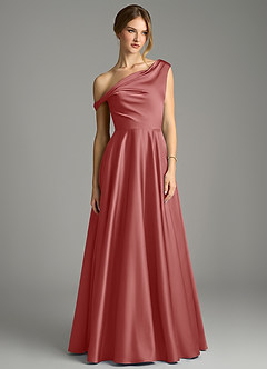 Azazie Xanthe Bridesmaid Dresses Antique Rose A-Line Off the Shoulder Stretch Satin Dress image3