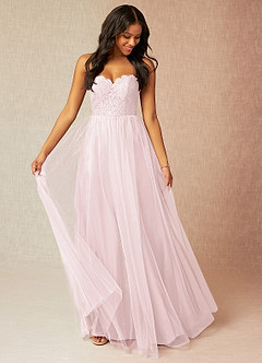 Azazie Roni Bridesmaid Dresses Blushing Pink A-Line Sweetheart Neckline Tulle Convertible Dress image1