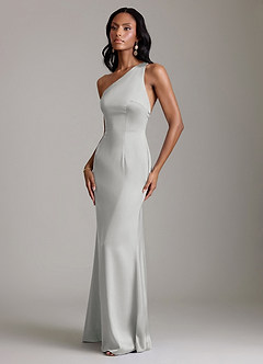 Azazie Voni Abiti da Damigella Abito Sirena in Raso Elasticizzato Monospalla Argento image6