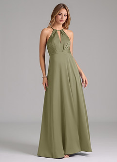 Azazie Evalleen Final Sale Pistachio A-Line Pleated Stretch Satin Dress image3