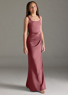 Azazie Mero Junior Desert Rose Mermaid Pleated Stretch Satin Dress image3