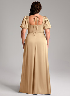 Azazie Fyona Bridesmaid Dresses Champagne A-Line Pleated Stretch Satin Dress image9