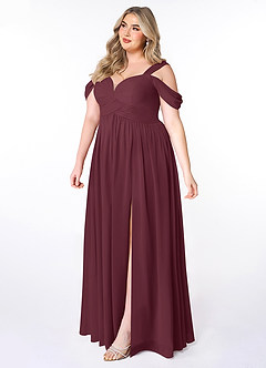 Azazie Lianne Bridesmaid Dresses Cabernet A-Line Off the Shoulder Chiffon Dress image9
