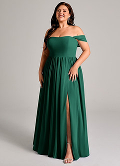 Azazie Calianna Bridesmaid Dresses Emerald A-Line Off the Shoulder Chiffon Convertible Dress image12