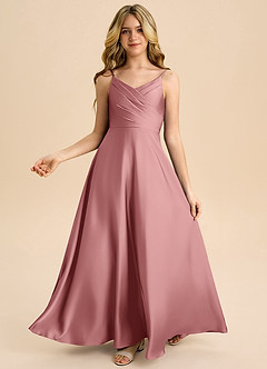 Azazie Bug Junior Dusty Rose A-Line Pleated Stretch Satin Dress image6