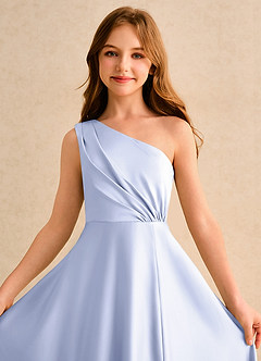 Azazie Puddles Girls Formal Jurken voor bloemenmeisjes A-Lijn Jurk van Mat Satijn One-Shoulder Lavendel image2