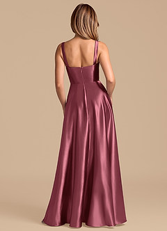 Azazie Shaude 신부 들러리 드레스 A라인 주름진 메탈릭 새틴 바닥 길이 드레스 image6