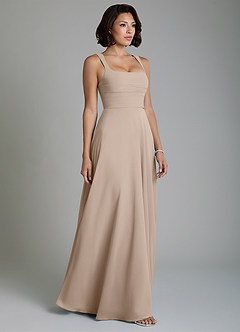 Azazie Azaria Bridesmaid Dresses Taupe A-Line Corset Chiffon Dress image4