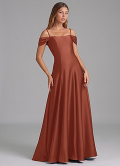 Azazie Seriana Bridesmaid Dresses Auburn A-Line Off the Shoulder Stretch Satin Convertible Dress image6
