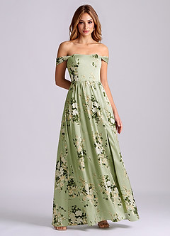 Azazie Calianna Bridesmaid Dresses Floral Vines A-Line Off the Shoulder Stretch Satin Convertible Dress image3