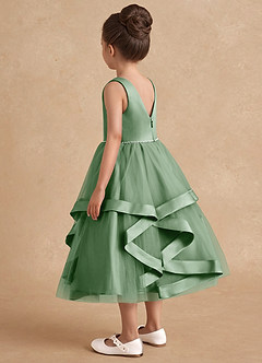 Azazie Posy Flower Girl Dresses Matcha A-Line Beaded Tulle Dress image2