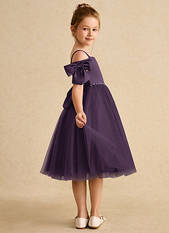 Azazie Amie Flower Girl Dresses Plum A-Line Off the Shoulder Matte Satin Dress image6