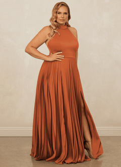 Christian Siriano Bridal for Azazie 1007 Bridesmaid Dresses Cinnamon A-Line Pleated Stretch Satin Dress image10