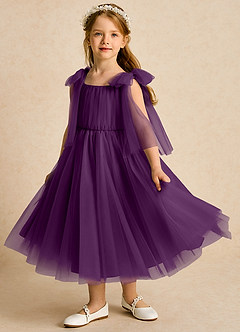 Azazie Dori Robe Demoiselle D'honneur Fillette Robe Trapèze en Tulle Rayé Grain De Raisin image5