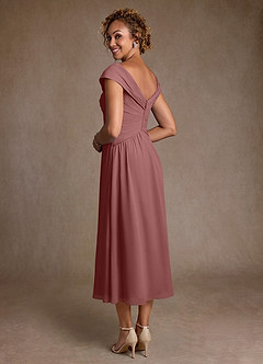 Azazie Mirta 신부의 어머니 드레스 A라인 주름진 플로럴 번아웃 티 길이 드레스 image2