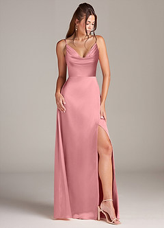 Azazie Sarella Brautjungfernkleider A-Linie mit Taschen Metallischer Satin Kleid Rosettenrosa image3