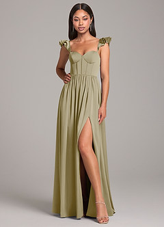 Azazie Denisse Bridesmaid Dresses Moss Green A-Line Ruched Stretch Satin Dress image4