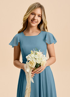 Azazie Cady Junior Abito A-Line in Chiffon Plissettato Bermuda image8