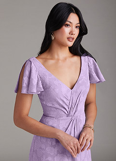 Azazie Soren Bridesmaid Dresses Lilac A-Line Pleated Floral Burnout Dress image6