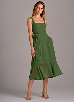Azazie Deb Bridesmaid Dresses Olive A-Line with Pockets Chiffon Convertible Dress image4