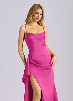 Azazie Sarai Bridesmaid Dresses Fuchsia Sheath Corset Stretch Satin Dress image4