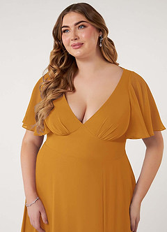 Azazie Kimber Bridesmaid Dresses Butterscotch A-Line Flounce Sleeve Chiffon Dress image13
