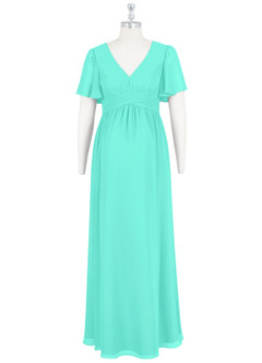 Azazie Verna Maternity Bridesmaid Dresses A-Line V-Neck Ruched Chiffon Floor-Length Dress image19