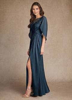 Azazie Hera vestidos de madre de la novia Vestido Azul Marino Oscuro de Satén Elástico de Corte en A con Encaje image2
