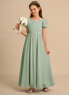 Azazie Joss Robe Demoiselle D'honneur Fillette Robe Trapèze en Mousseline de soie avec manches Vert Sauge image9