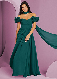 Barbie ♥ Azazie 신부 들러리 드레스 오프숄더 러플 로제트 A라인 드레스 image1