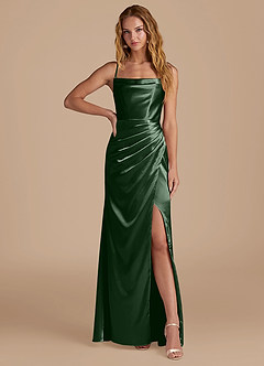 Azazie Marzia Bridesmaid Dresses Eucalyptus Mermaid Pleated Metallic Satin Dress image1