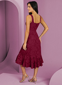 Barbie ♥ Azazie Bridesmaid Dresses Burgundy A-Line with Pockets Floral Burnout Dress image2