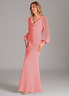 Azazie Jaxine Brautjungfernkleider Meerjungfrau-Linie Langarm Chiffon Kleid Koralle image3