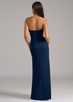 Azazie Marla Vestidos de damas de honor Vestido de Azul Marino Oscuro de Satén Elástico de Corte Recto Convertible con Sin tirantes image6