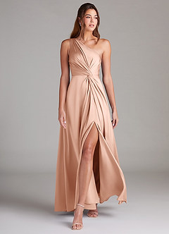 Azazie Brooke Brautjungfernkleider A-Linie One-Shoulder Stretch-Satin Kleid Roségold image3