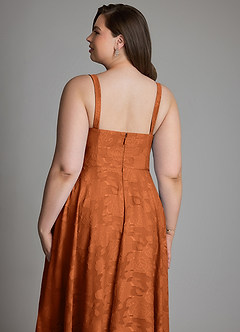 Azazie Shaude Bridesmaid Dresses Burnt Orange A-Line Pleated Floral Burnout Dress image15