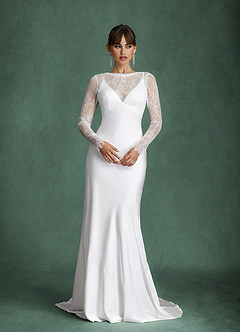 Azazie Indiah Wedding Dresses Diamond White Mermaid Stretch Satin Dress image4