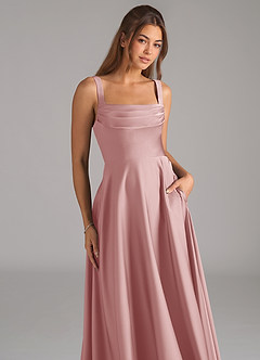 Azazie Shaude Bridesmaid Dresses Dusty Rose A-Line Pleated Stretch Satin Dress image2