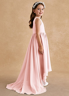 Azazie Pip 플라워 걸 드레스 A라인 소매 없는 쉬폰 코트 트레인 드레스 image4