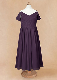 Azazie Chelle Flower Girl Dresses Plum A-Line Pleated Chiffon Dress image6