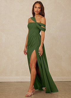 Christian Siriano Bridal for Azazie 1014 Robes de demoiselle d'honneur Robe Trapèze en Mousseline de soie Épaule décolletée Olive image17