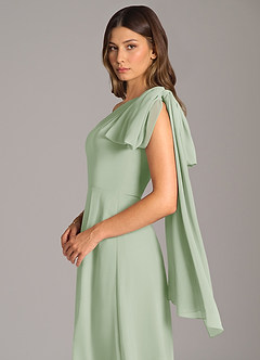 Azazie Tella Vestidos de damas de honor Vestido de Salvia Polvorienta de Gasa de Corte en A con Hombro unilateral image8
