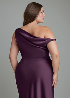Azazie Emerson Bridesmaid Dresses Plum Mermaid Off the Shoulder Stretch Satin Dress image13