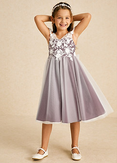 Azazie Sunnie Flower Girl Dresses Sangria A-Line Lace Tulle Dress image4