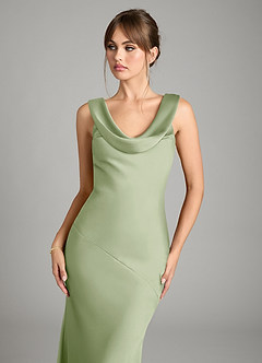 Azazie Rylina Bridesmaid Dresses Dusty Sage Mermaid Stretch Satin Dress image3