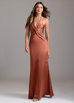 Azazie Valerie Robes de demoiselle d'honneur Robe Sirène en Satin extensible Plissée Argile image3