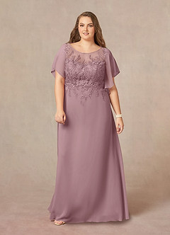 Azazie Faviola Abiti per la Madre della Sposa Abito A-Line in Chiffon con Scollo a Barca e Paillettes Rosa Polverosa image7
