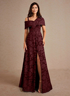 Azazie Milton Mother of the Bride Dresses Cabernet A-Line Pleated Floral Burnout Dress image6
