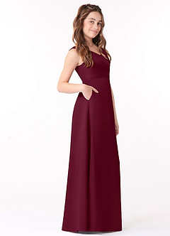 Azazie Sadia Junior Vestido de Mora de Satén Elástico de Corte en A con Plisado image2