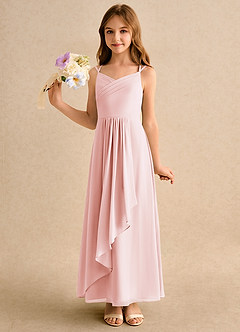 Azazie Zaida Junior Formal Sukienki dla dziewczynek sypiących kwiaty Linia A Pofałdowany Szyfon Długość kostki Sukienka image6